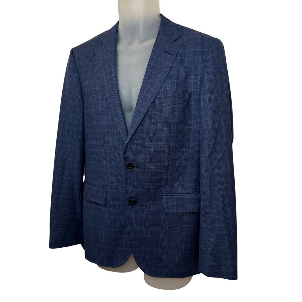Hugo Boss Guabello Italy Dual Vent Navy Windowpane Plaid Blazer Jacket 38R - Picture 4 of 14